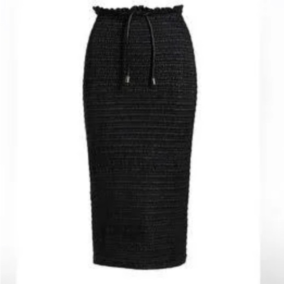 A.L.C. Smocked Vegan Leather Jaclyn Black Pencil Skirt 00 Goth Luxury Designer - Picture 10 of 16